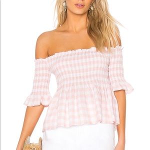 BB Dakota Pink & White Gingham Off-the-Shoulder Top